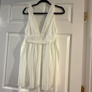 Lucy in the Sky White V-Neck Mini Dress | Ysabel Ivory Chiffon Dress